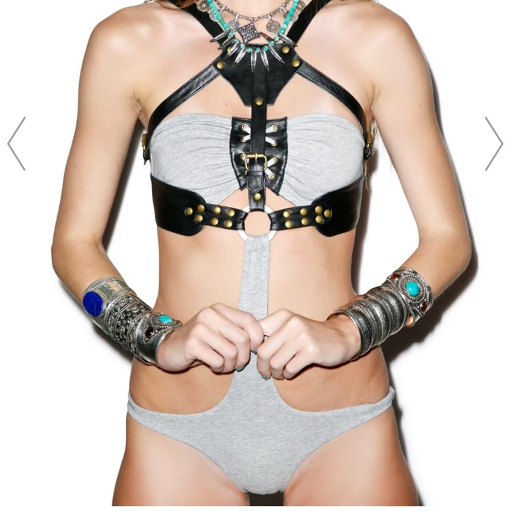 One Teaspoon Abbey leather tiki Monokini Harness